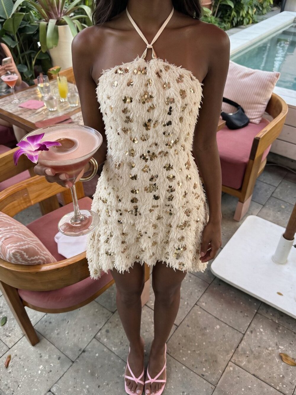 Apricot Party Women's Backless Knot Lace Up Slim Fit Asymmetrical Mini Dress